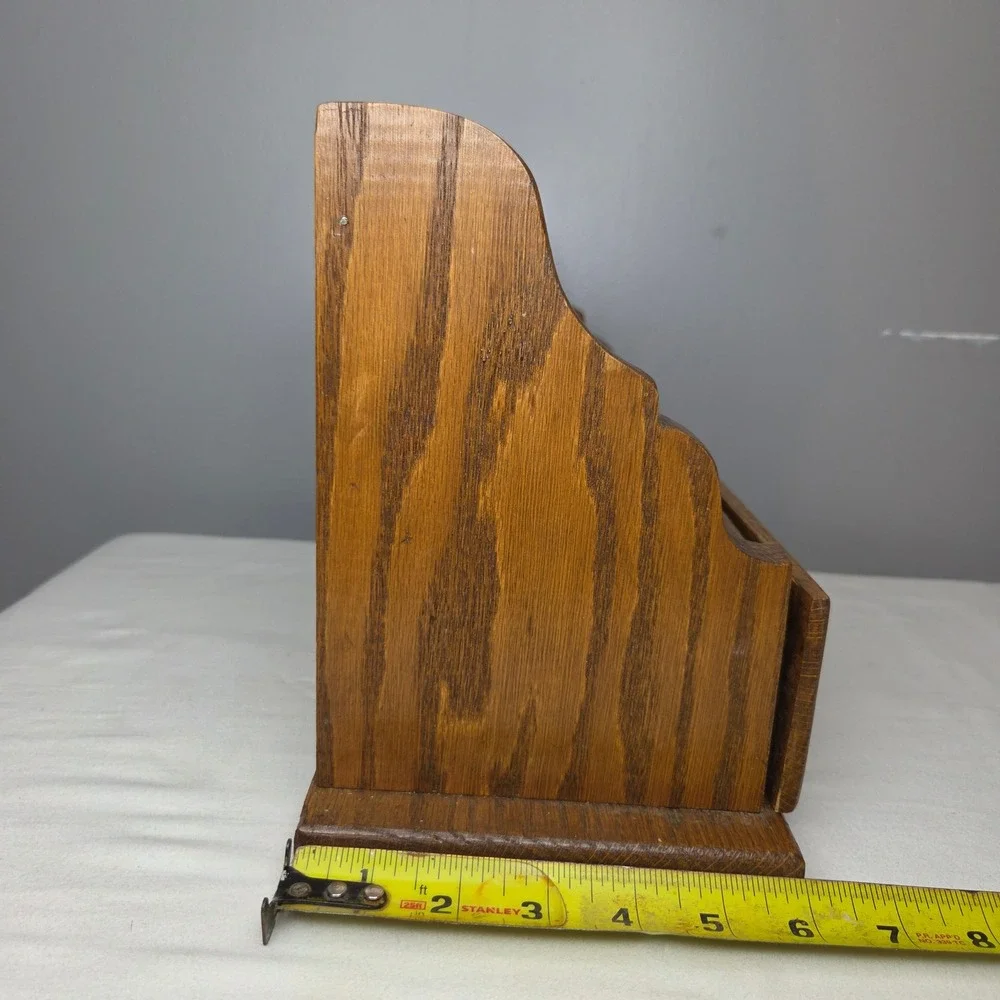 Vtg Style Solid Oak Wood Desk Organizer Mail Sorter Spice Rack w/ Drawer